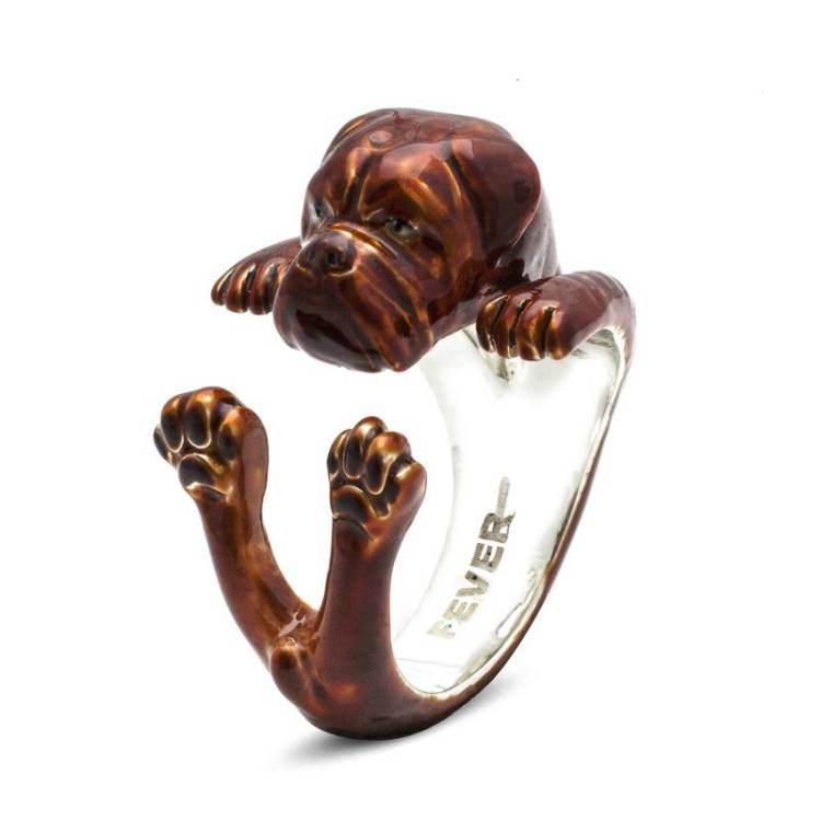 Dog Fever Sterling Silver Enamelled Dogue de Bordeaux Hug Ring - XL Silver