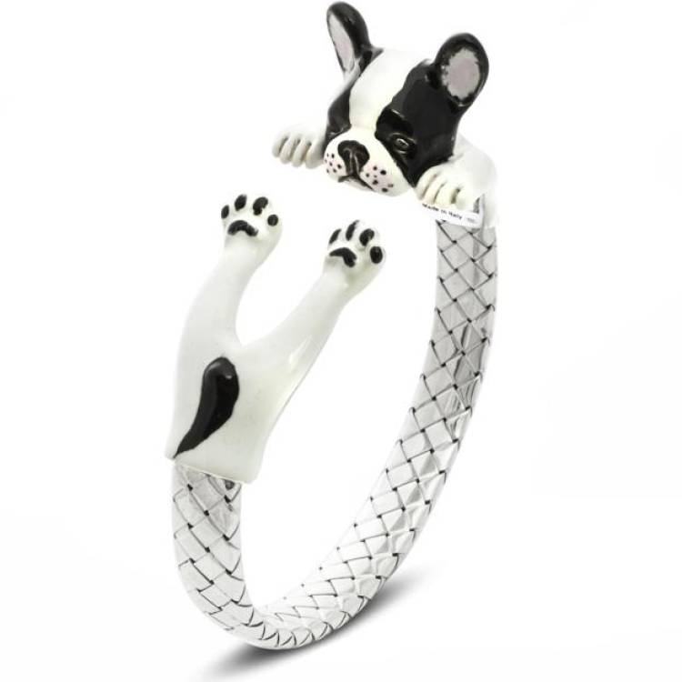 Dog Fever Sterling Silver Enamelled French Bulldog Hug Bracelet