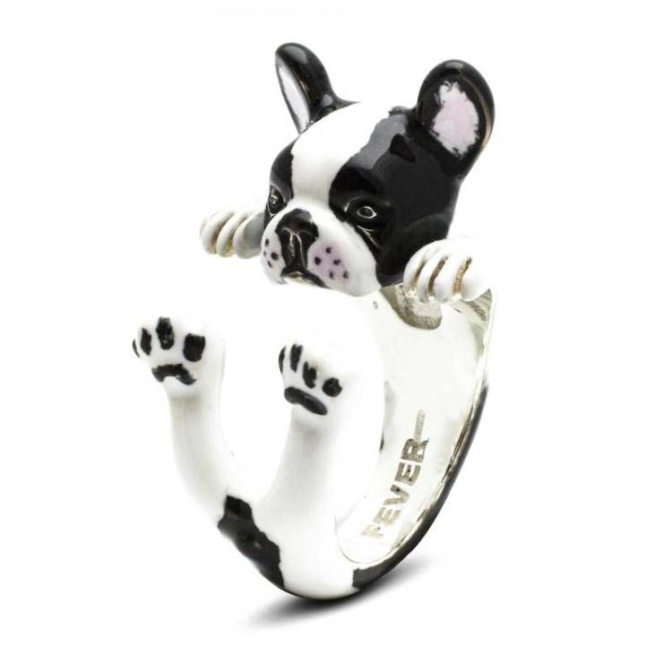 Dog Fever Sterling Silver Enamelled French Bulldog Hug Ring - M Silver