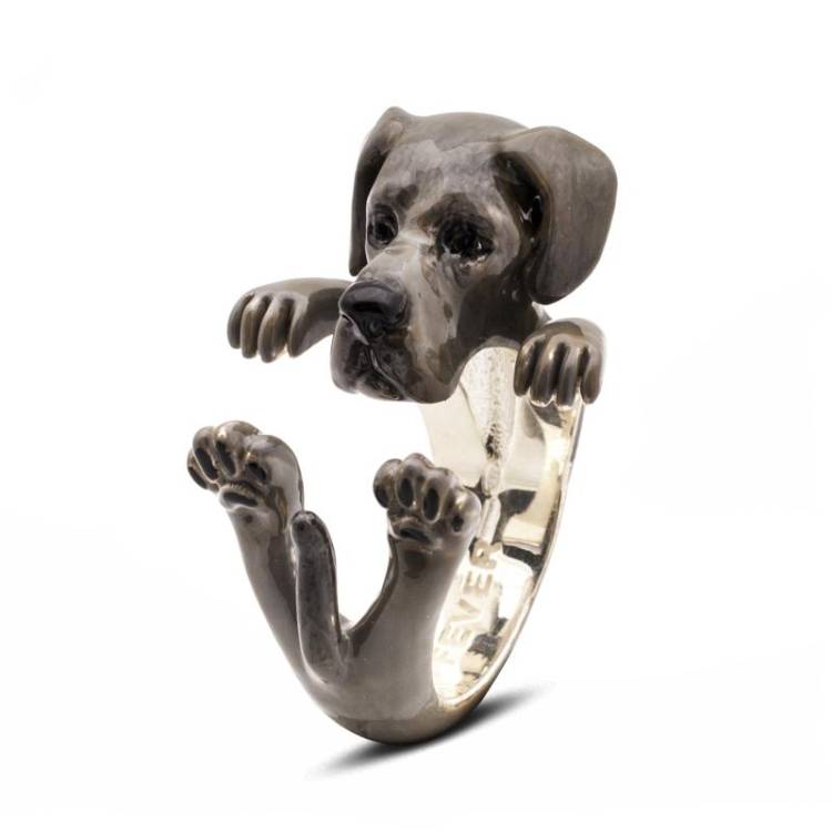 Dog Fever Sterling Silver Enamelled Great Dane Hug Ring - XS Silver