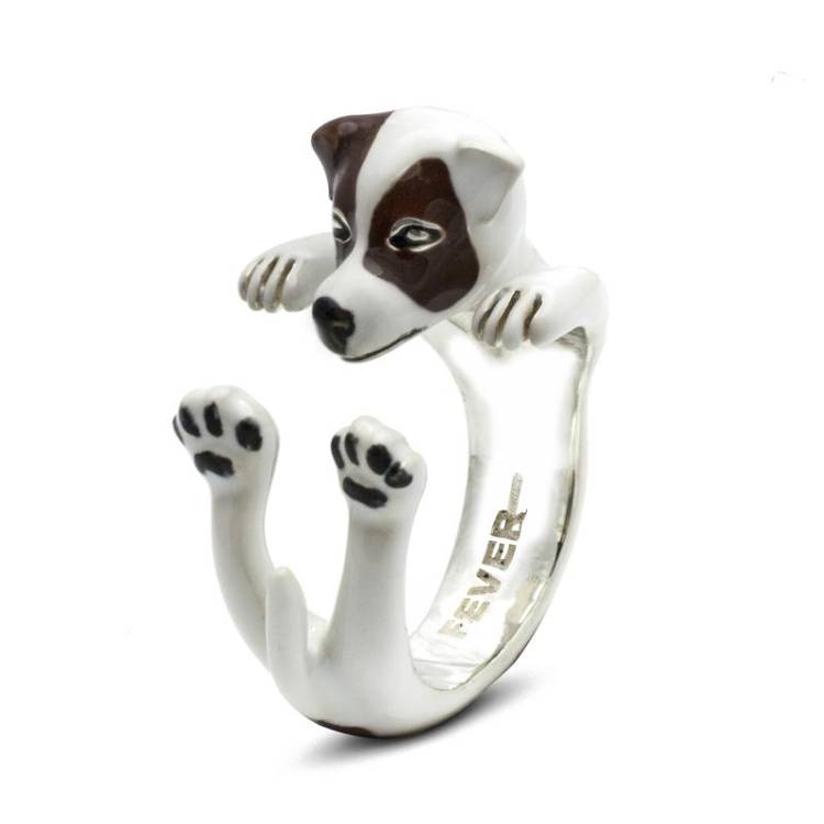 Dog Fever Sterling Silver Enamelled Jack Russell Hug Ring - XS Silver
