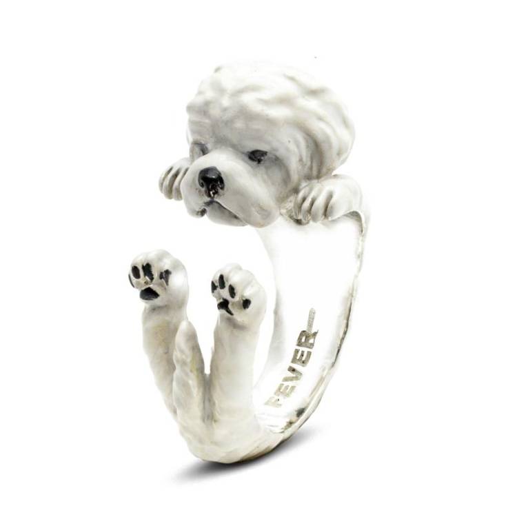Dog Fever Sterling Silver Enamelled Maltese Hug Ring - S Silver