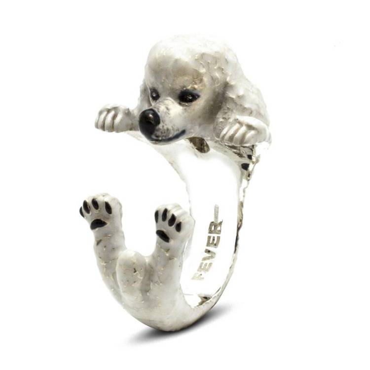 Dog Fever Sterling Silver Enamelled Poodle Hug Ring - L Silver