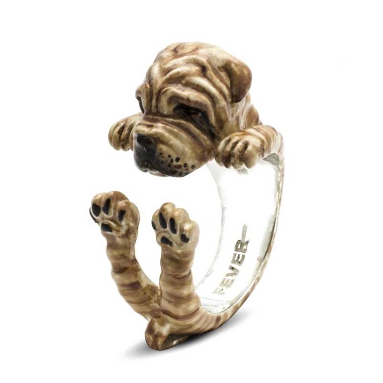 Dog Fever Sterling Silver Enamelled Shar Pei Hug Ring - S Silver