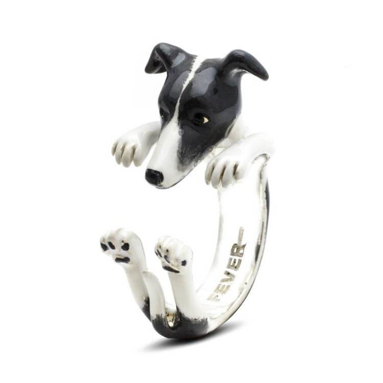Dog Fever Sterling Silver Enamelled Whippet Hug Ring - XS