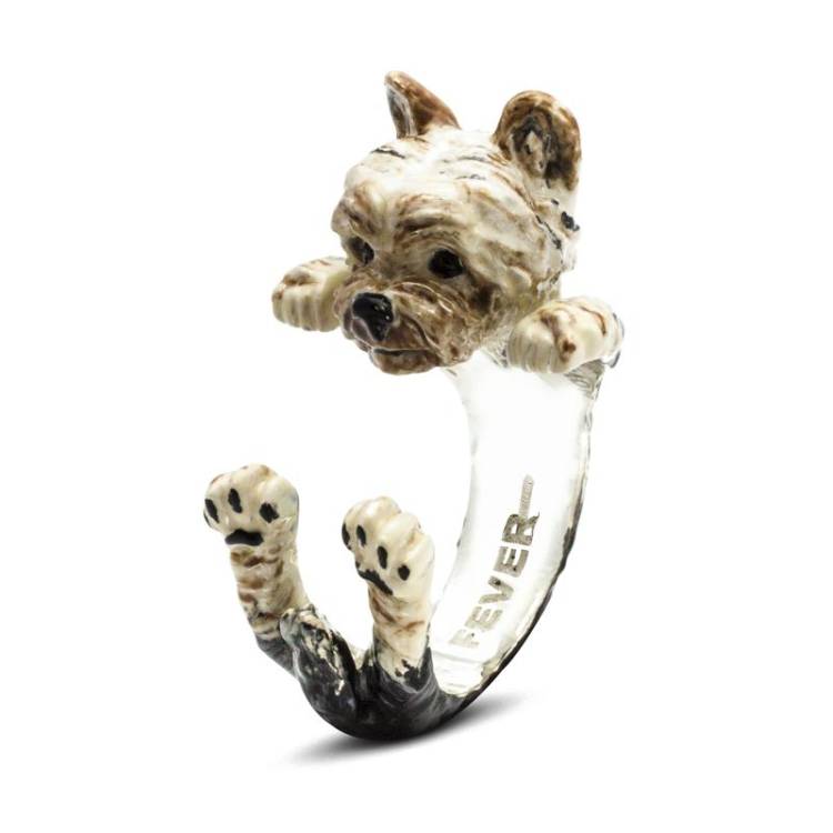 Dog Fever Sterling Silver Enamelled Yorkshire Hug Ring - S