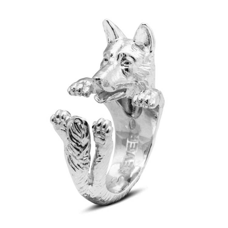 Dog Fever Sterling Silver German Shepherd Hug Ring - L Silver