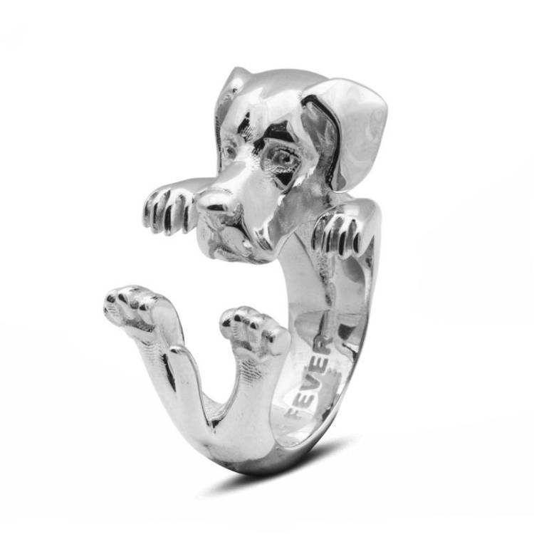 Dog Fever Sterling Silver Great Dane Hug Ring - S Silver