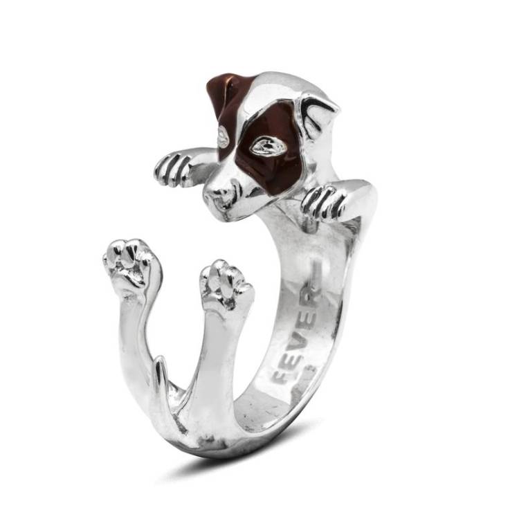 Dog Fever Sterling Silver Jack Russel Hug Ring - S Silver