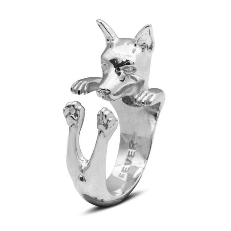 Dog Fever Sterling Silver Pinscher Hug Ring - S Silver
