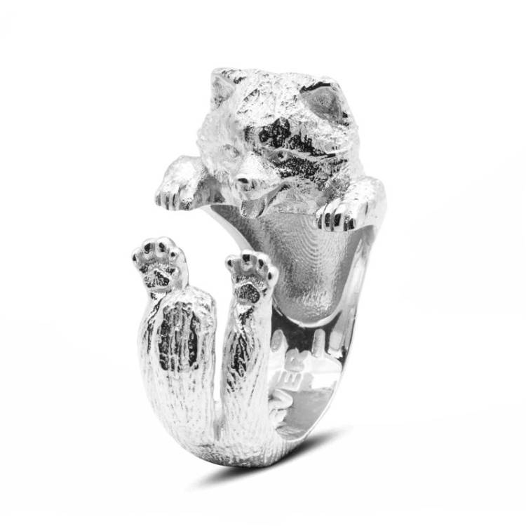 Dog Fever Sterling Silver Pomeranian Spitz Hug Ring - S Silver