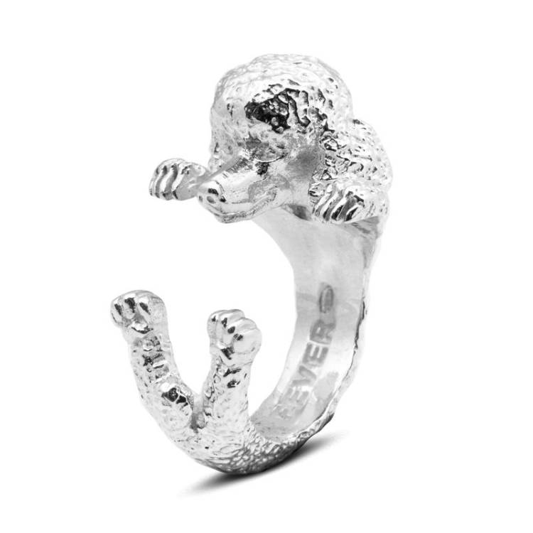 Dog Fever Sterling Silver Poodle Hug Ring - XL Silver
