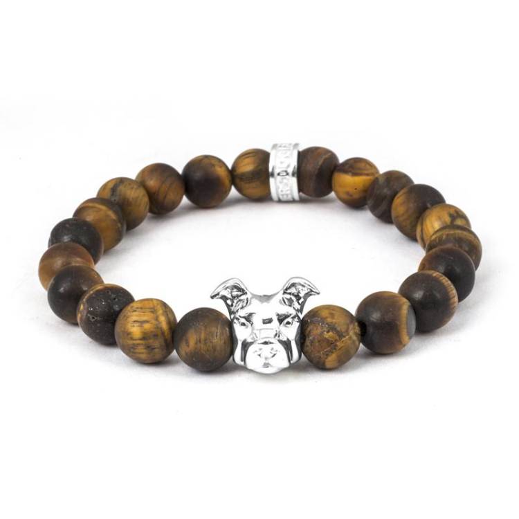 Dog Fever Sterling Silver Tiger's Eye American Staffordshire / Pitbull Bracelet