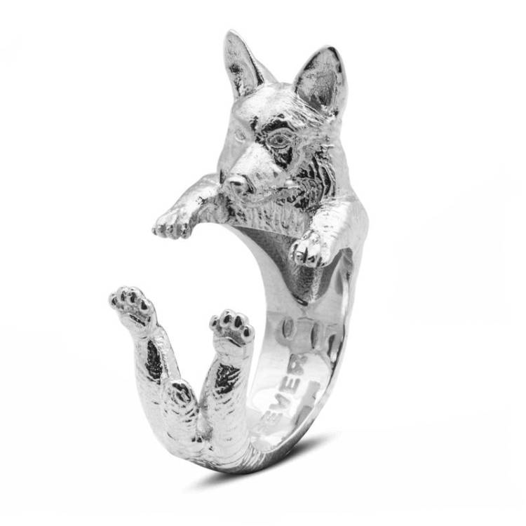 Dog Fever Sterling Silver Welsh Corgi Pembroke Hug Ring - XL Silver