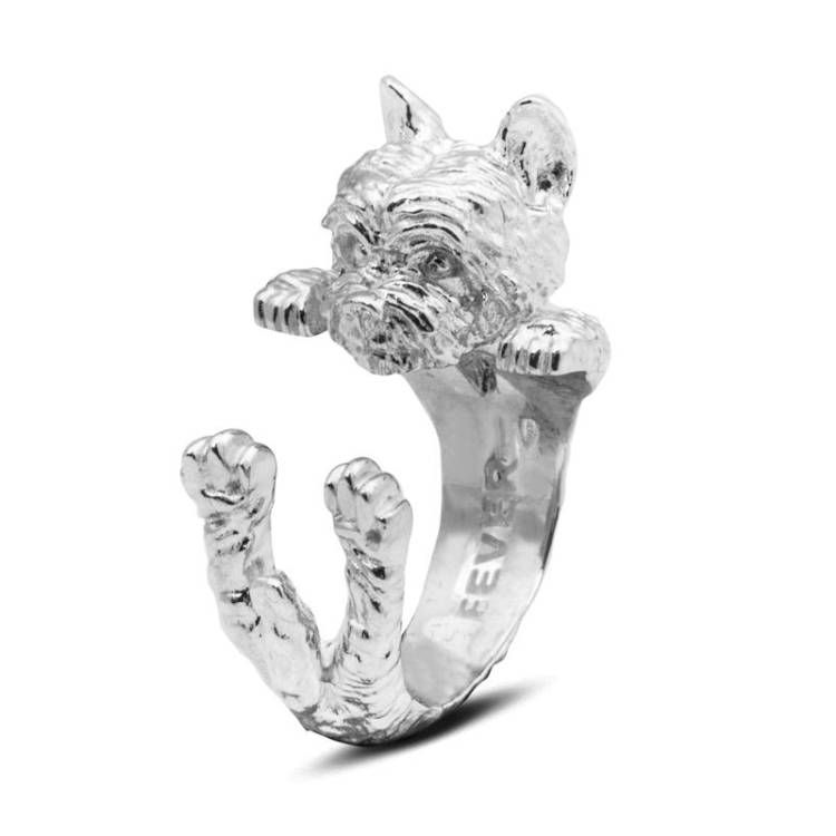 Dog Fever Sterling Silver Yorkshire Hug Ring - XL Silver