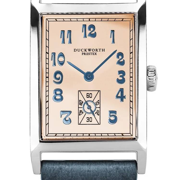 Duckworth Prestex Watch Centenary Salmon Pink Blue Leather