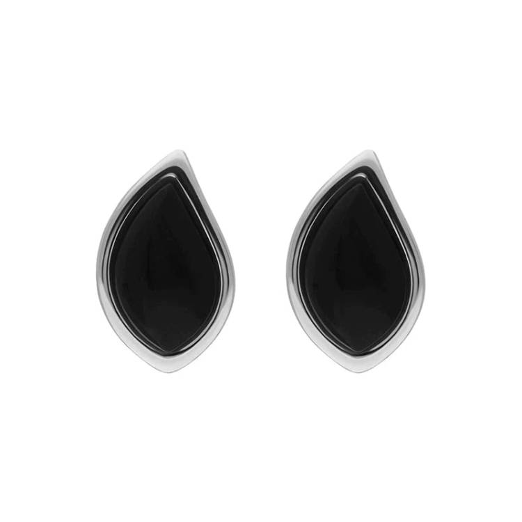 Sterling Silver Whitby Jet Small Leaf Stud Earrings