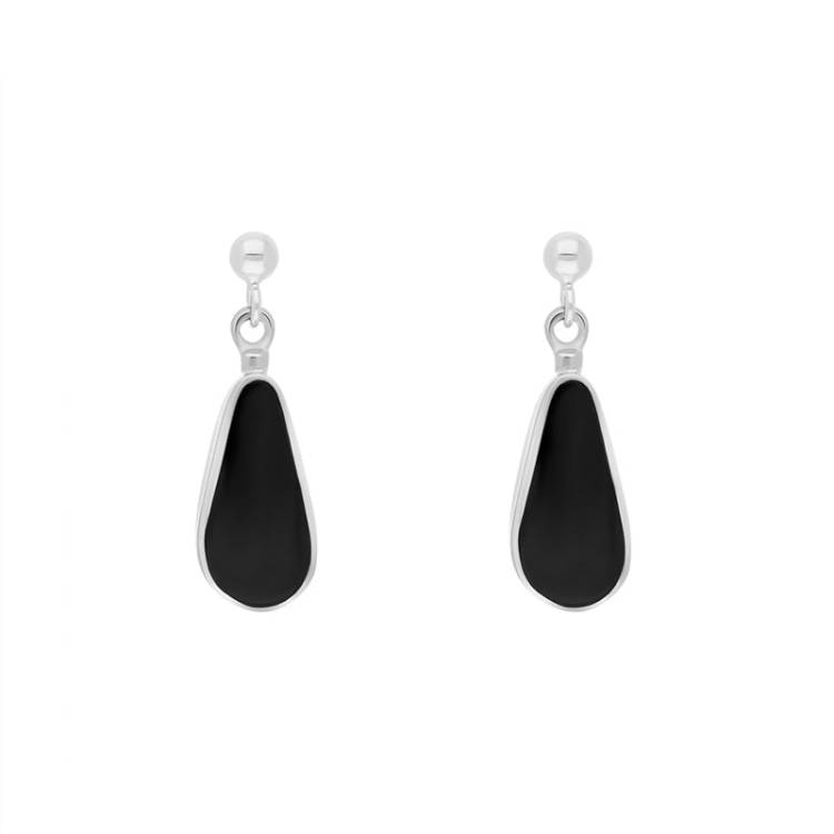 Sterling Silver Whitby Jet Pear Drop Earrings - Option1 Value Silver