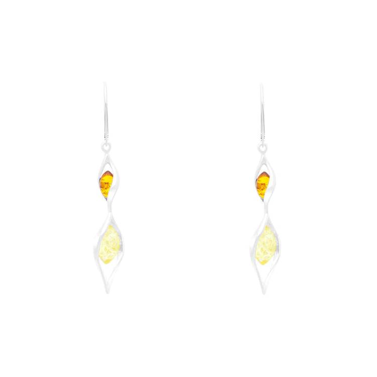 Sterling Silver Amber Graduated Twist Drop Earrings - Silver