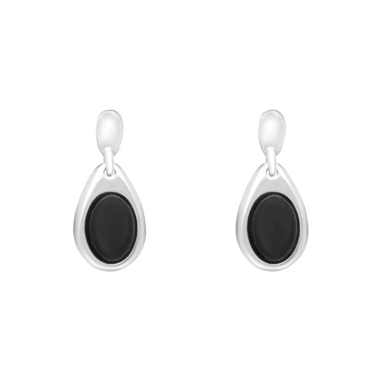 Sterling Silver Whitby Jet Oval in Pear Drop Stud Earrings - Option1 Value Silver