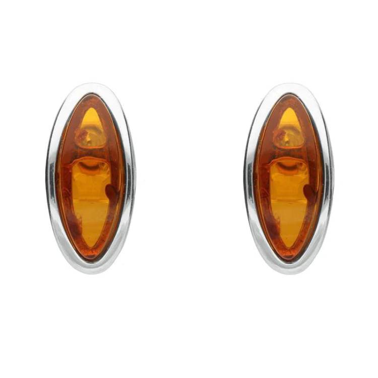 Sterling Silver Amber Round Tapered Edge Marquise Stud Earrings - Option1 Value Silver