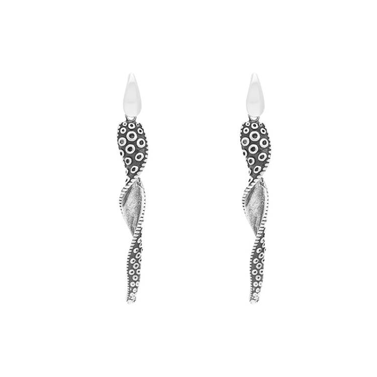 Sterling Silver Tentacle Twist Drop Earrings - Silver