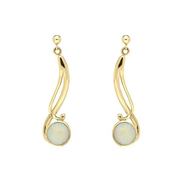 9ct Yellow Gold Opal Round Scroll Drop Earrings