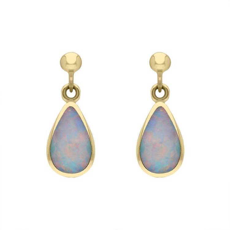 9ct Yellow Gold Opal Drinky Tear Shaped Drop Earrings