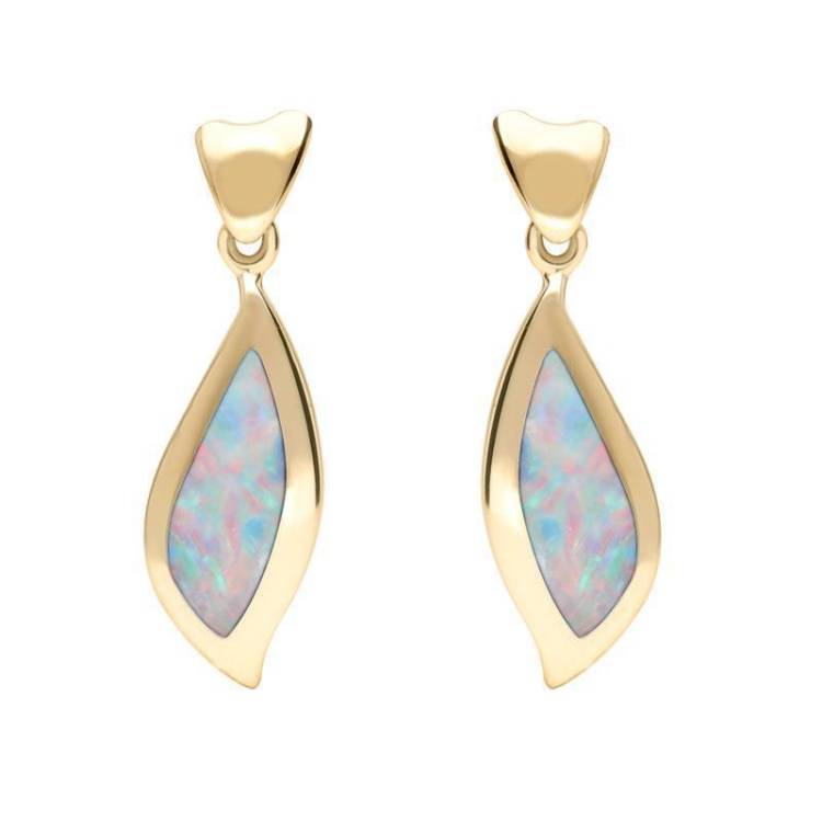 9ct Yellow Gold Opal Leaf Shape Earrings
