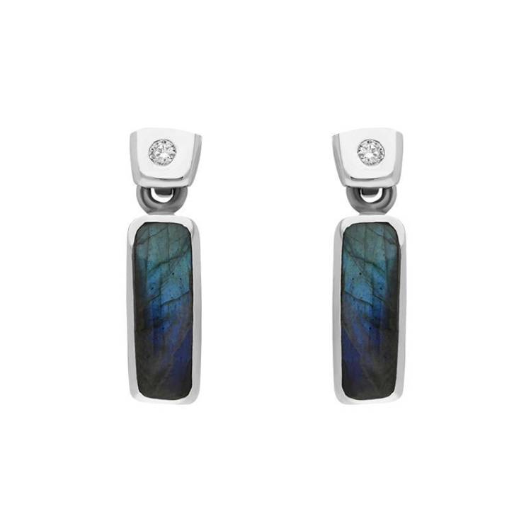 18ct White Gold Labradorite Diamond Oblong Drop Earrings