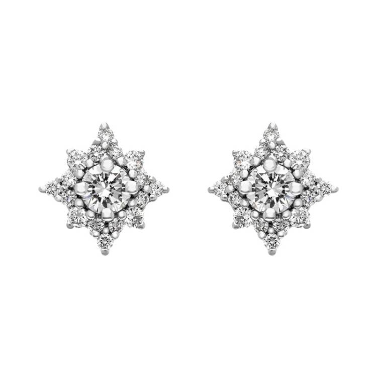 18ct White Gold 0.56ct Diamond Star Cluster Stud Earrings - Gold