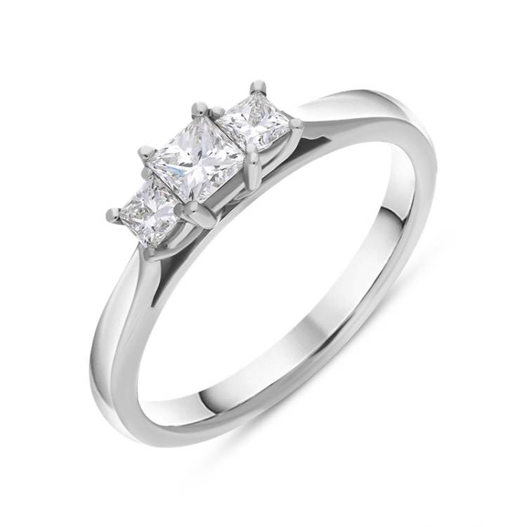 Platinum 0.48ct Diamond Princess Cut Trilogy Ring - Option1 Value Platinum