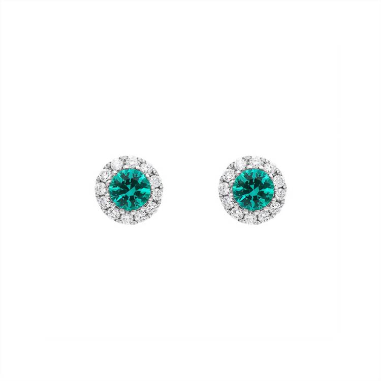 18ct White Gold Emerald and Diamond Round Stud Earrings