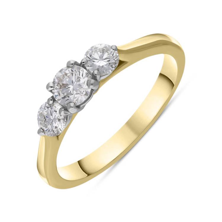 18ct Yellow Gold 0.76ct Diamond Brilliant Cut Trilogy Ring - Option1 Value Yellow Gold N