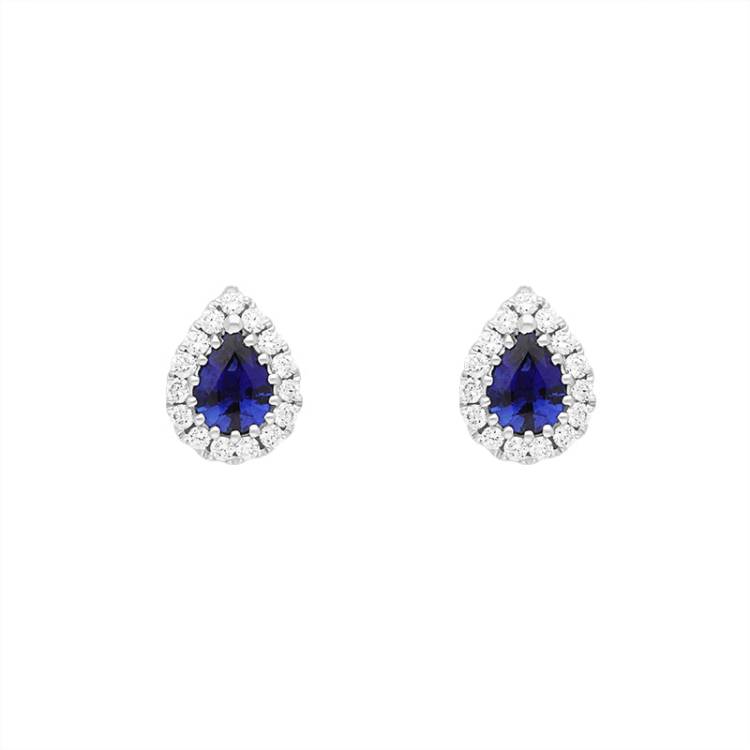 18ct White Gold 0.53ct Sapphire Diamond Pear Cut Cluster Earrings - Option1 Value White Gold