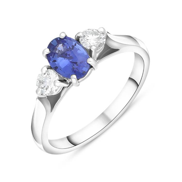 Platinum Sapphire Diamond Three Stone Ring - M