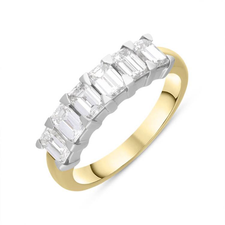 18ct Yellow Gold Diamond Emerald Cut Wedding Half Eternity Ring - M