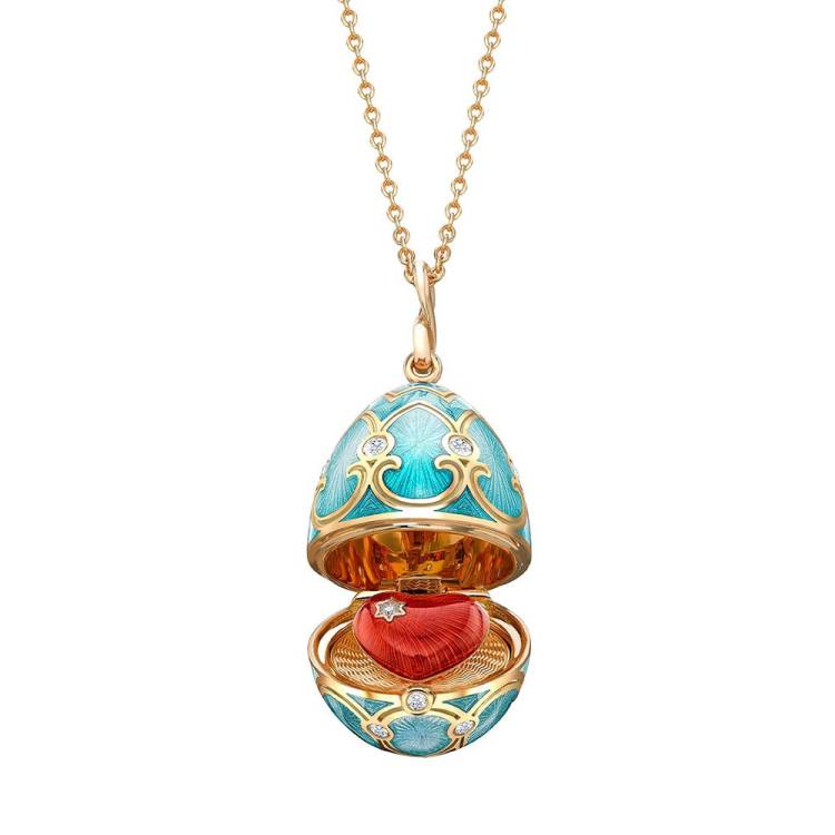 Faberge 18ct Yellow Gold 0.30ct Diamond Palais Tsarskoye Selo Turquoise Heart Locket - Yellow Gold