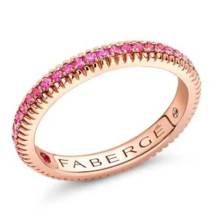 Faberge Colours of Love 18ct Rose Gold Pink Sapphire Fluted Band Ring - 51