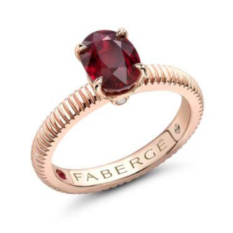 Faberge Colours of Love 18ct Rose Gold Ruby Diamond Fluted Ring - 55