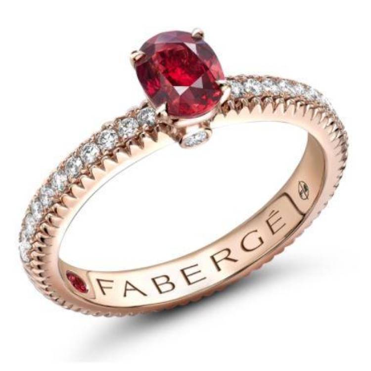 Faberge Colours of Love 18ct Rose Gold Ruby Diamond Fluted Ring - 67