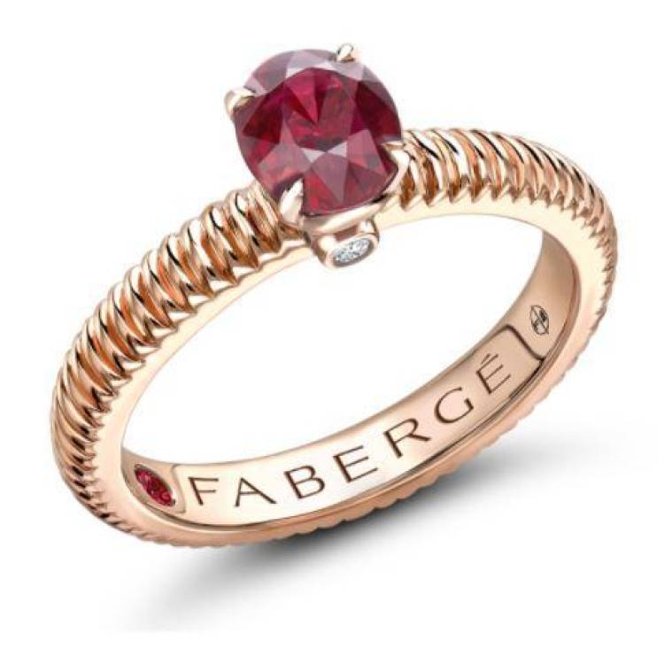Faberge Colours of Love 18ct Rose Gold Ruby Diamond Fluted Ring - 54
