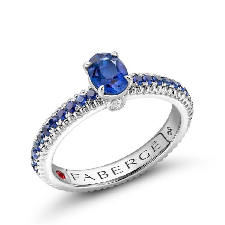 Faberge Colours of Love 18ct White Gold Blue Sapphire Fluted Ring - 57
