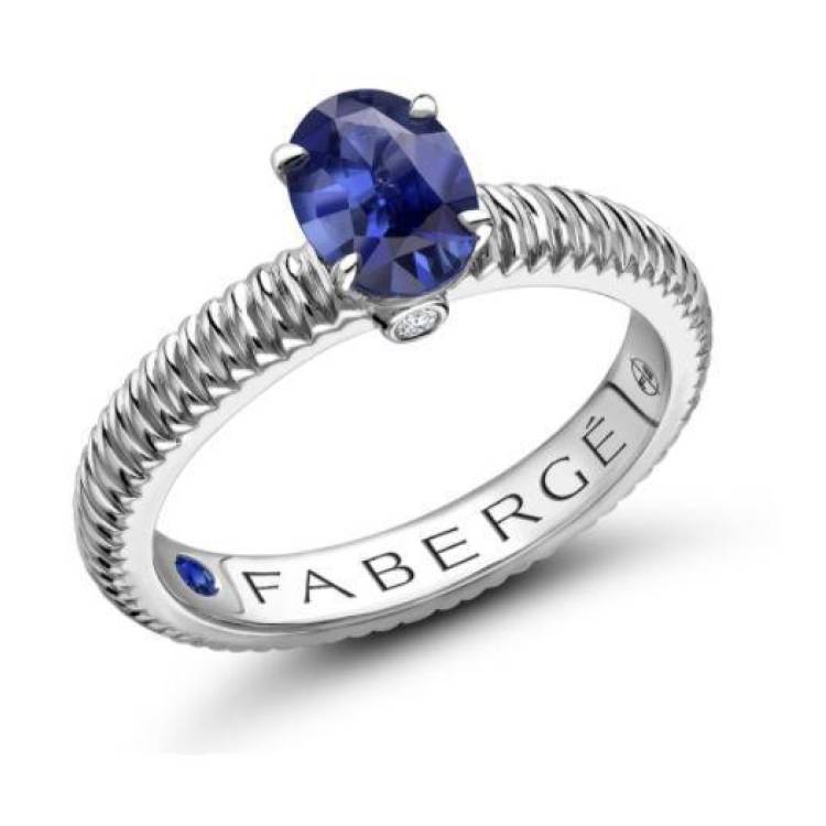 Faberge Colours of Love 18ct White Gold Sapphire Diamond Fluted Ring - 54