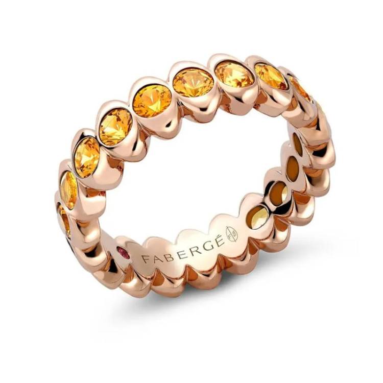 Faberge Colours of Love Cosmic Curve 18ct Rose Gold Orange Sapphire Eternity Ring - 55
