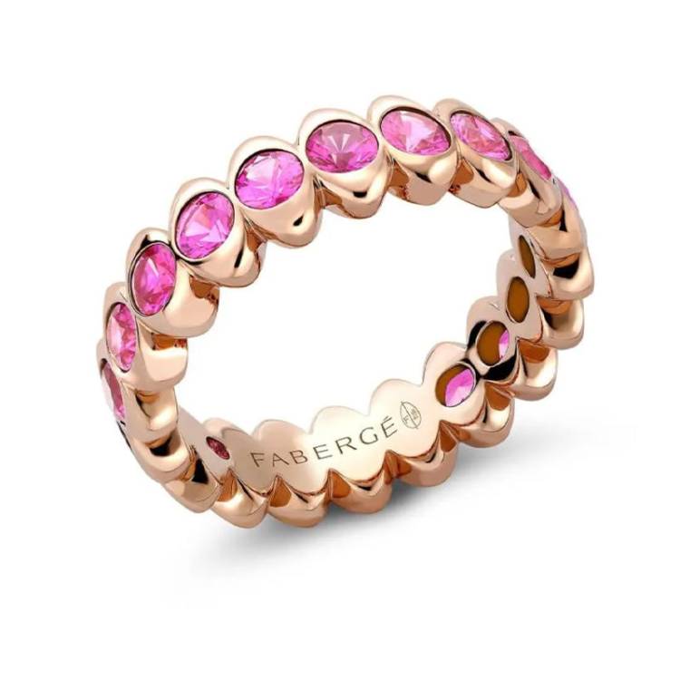 Faberge Colours of Love Cosmic Curve 18ct Rose Gold Pink Sapphire Eternity Ring - 57