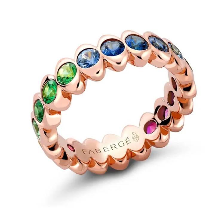 Faberge Colours of Love Cosmic Curve 18ct Rose Gold Rainbow Gemstone Eternity Ring - 65