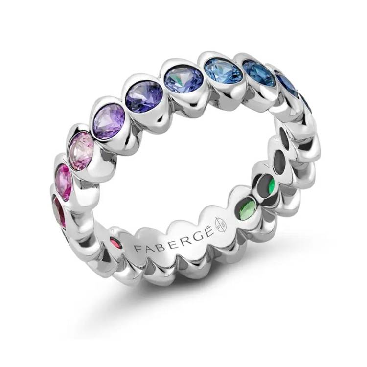 Faberge Colours of Love Cosmic Curve 18ct White Gold Rainbow Gemstone Eternity Ring - 59