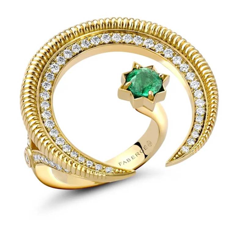 Faberge Colours of Love Hilal 18ct Gold Emerald Diamond Ring - 49