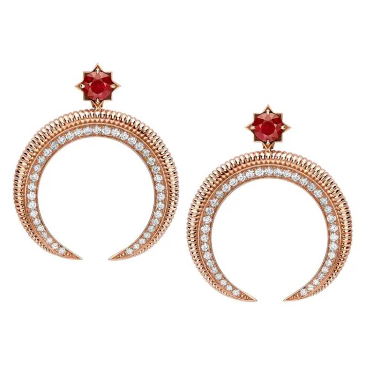 Faberge Colours of Love Hilal 18ct Rose Gold Ruby Diamond Earrings - Rose Gold